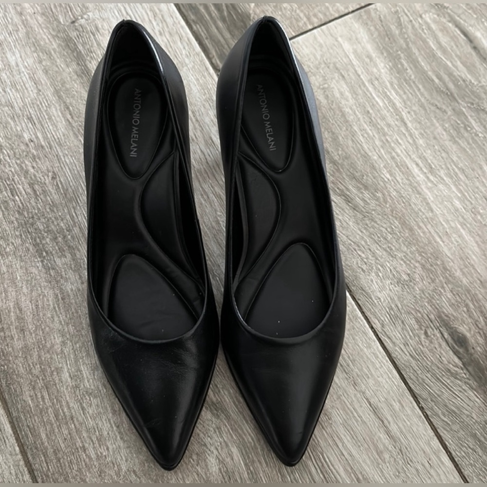Antonio Melani Ellen Leather Pointed Toe Pumps in black gently worn
